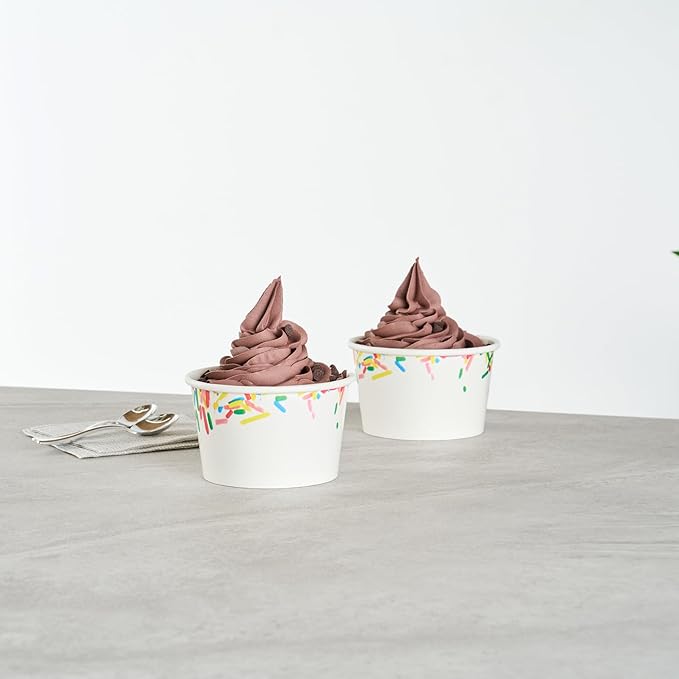 Restaurantware Ice Cream Cups 50 Pack of 8 oz Leak-Resistant Disposable Dessert Bowl Frozen Yogurt Cup Round Paper Container For Cold And Hot Desserts