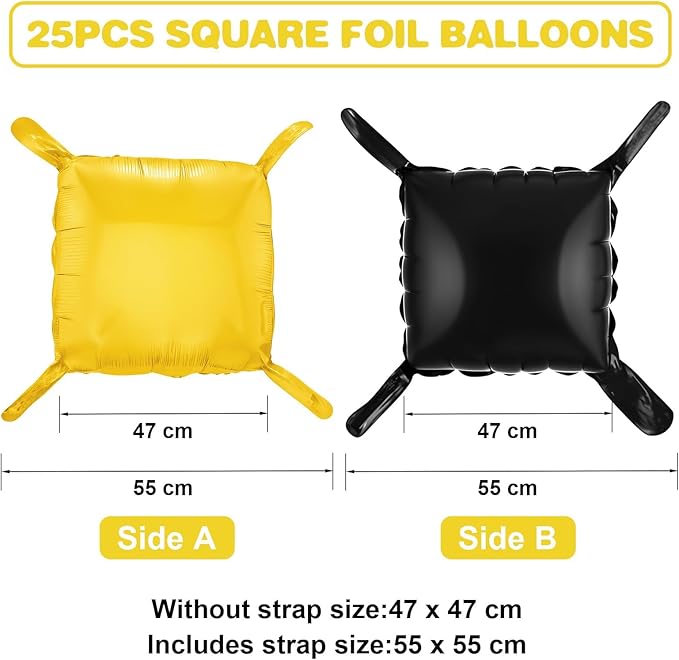 Black Gold Square Foil Balloon Wall,25Pcs Double Sided Balloon Backdrop Helium Balloons Tunnel Arch Garland Kit for 2026 New Year Eve Graduation Birthday Anniversary Party Decorations