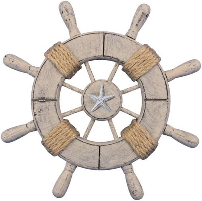 Hampton Nautical Wheel-9-103-starfish Rustic Decorative Ship Wheel with Starfish, 9"