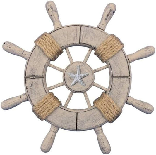 Hampton Nautical Wheel-9-103-starfish Rustic Decorative Ship Wheel with Starfish, 9"