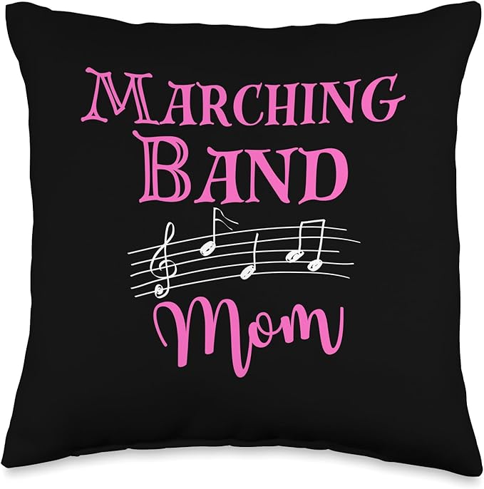 Drums, Saxophone Alto Music Sheets Flute Tenor Kid Marching Band Mom School Tuba Sax Musical Symbols Throw Pillow, 16x16, Multicolor