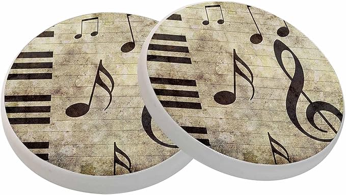 Piano Music Coasters for Drinks Vintage Art Retro Grunge Background Absorbent Ceramic Drink Coaster for Coffee Wooden Table Home Decor Set of 2