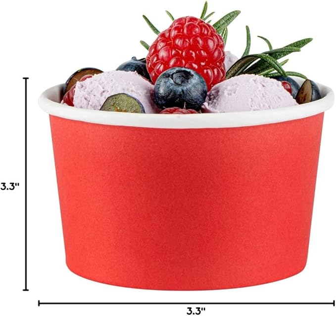 Coppetta 5-Ounce Dessert Cups, 50 Disposable Ice Cream Cups - Lids Sold Separately, Sturdy, Red Paper Frozen Yogurt Bowls, For Hot And Cold Foods, Perfect For Gelato Or Mousse - Restaurantware