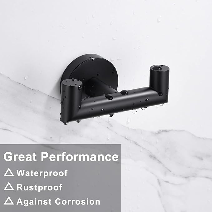 Towel Hooks for Bathrooms, Matte Black Towel Hook for Kitchen Bathroom, SUS304 Stainless Steel Coat Hook, Heavy Duty Double Towels Holder Hooks for Hanging Towels, Coats, sponges, Wall Mount, 1 Pack