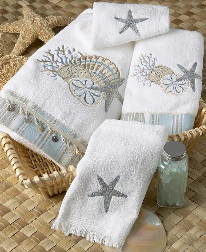Avanti Linens- Washcloth, Soft & Absorbent Cotton Towel (By the Sea Collection, White)