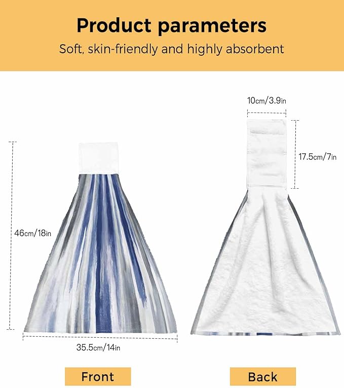 Alandar Home Kitchen Tie Towel Set of 1, Watercolor Blue Grey Oil Painting Art Absorbent Soft Hand Towels for Bathroom Hanging Towels, Modern Abstract Fast Drying Cleaning Cloth with Loop