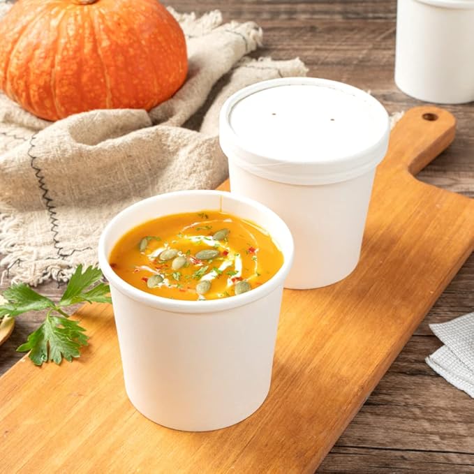 Restaurantware-Bio Tek 12 Ounce Disposable Soup Cups, 200 Microwavable Paper Soup Cups - Vented Lids Sold Separately, Hot And Cold Foods, White Paper To Go Containers, For Desserts Or Treats