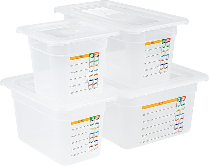 Restaurantware Food Storage Containers 4-Piece with Labels Airtight Seal Food Storage Lids Microwave-Safe Polypropylene Container Translucent