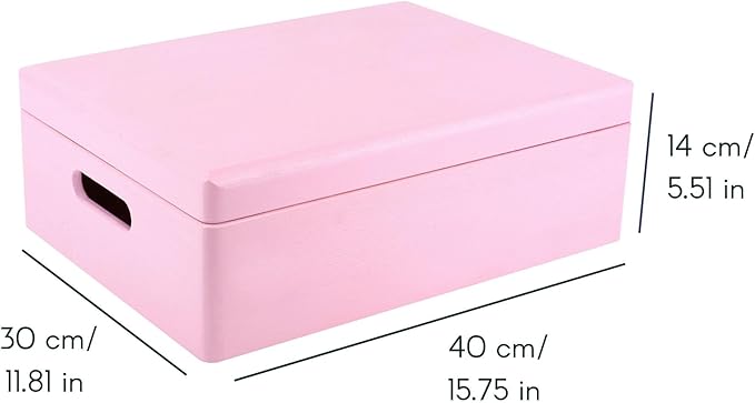 Creative Deco XL Pink Wooden Box Storage with Hinged Lid | 15.8x11.8x5.5in (+-0.5) | Keepsake with Handles | Gift Box for Tool Dog Toy Kitchen Storage | Wood Chest Trunk