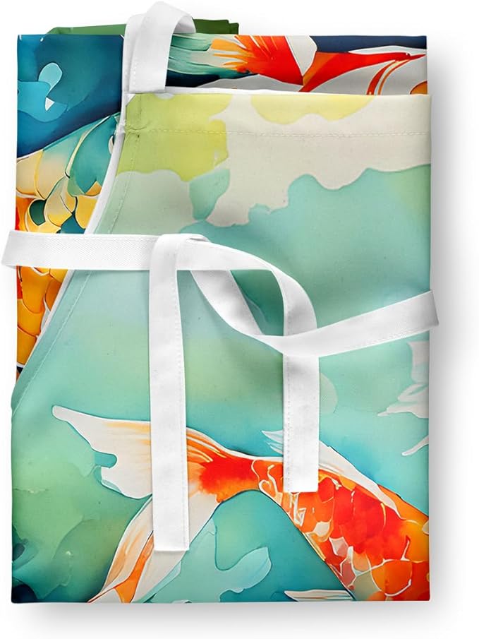Caroline's Treasures Koi Fish Apron Cooking Kitchen Server Baking Crafts Gardening for Adult Women Men, Unisex, Large, Multicolor