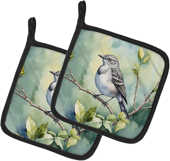 Caroline's Treasures Mississippi Northern Mocking Bird Pair of Pot Holders Kitchen Heat Resistant Pot Holders Sets Oven Hot Pads for Cooking Baking BBQ, 7 1/2 x 7 1/2