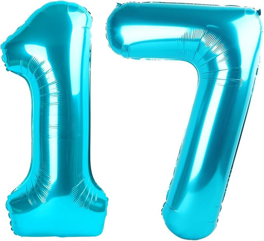 Light Blue Happy 17 71 Birthday Number Balloons, 40 Inch Ballon for Boys Girls, Big Digital Balloons for Celebration Party, Graduation Supplies