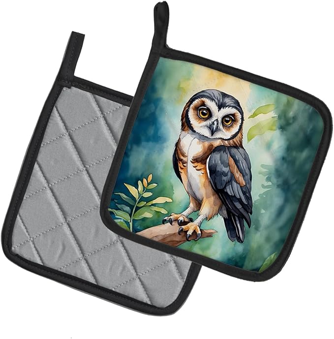 Caroline's Treasures Spectacled Owl Pair of Pot Holders Kitchen Heat Resistant Pot Holders Sets Oven Hot Pads for Cooking Baking BBQ, 7 1/2 x 7 1/2
