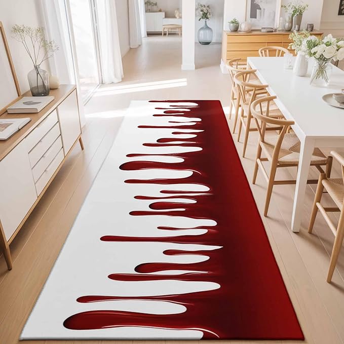 Runner Rug for Bedroom Hallway, Halloween Pattern Kitchen Runner Rugs Area Rug 2x6ft, Horror Red Fluid Style Washable Soft Floor Carpet for Entryway Stair