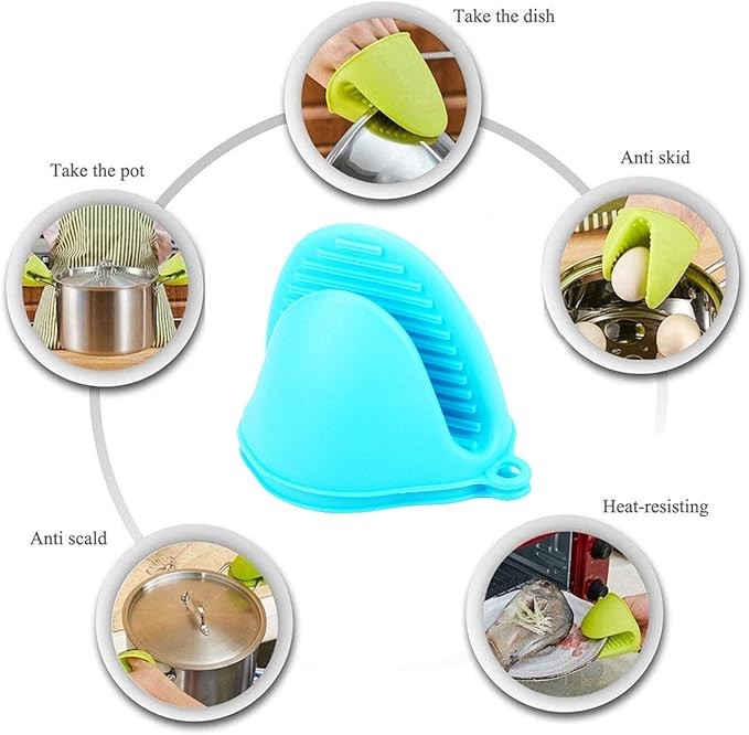 3 Pairs Mini Oven Mitts Gloves Silicone Heat Resistant Cooking Pinch Mitts Potholder for Kitchen Cooking & Baking (Red, Blue and Green)