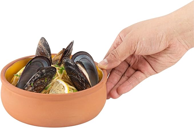 Restaurantware-Terra Tek 17 Ounce Terracotta Cazuelas, 2 Yellow Glazed Clay Pots For Cooking - Oven-Ready, Microwavable, Terracotta Serving Pots, Dishwashable, For Cooking And Serving
