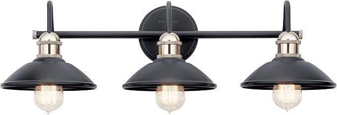 Kichler Clyde 3-Light Bathroom Vanity Light Fixture with Vintage Industrial Design in Black Finish, Wall Mount Over Mirror Lighting for Bathroom (7.25" x 26.5" x 8.25"), 45945BK