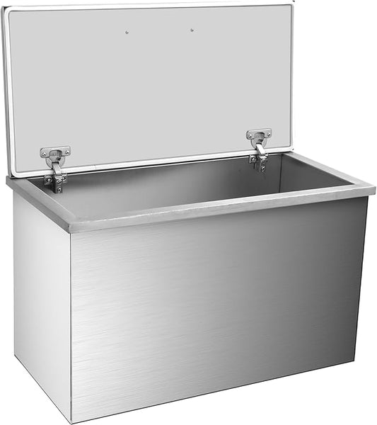 Drop In Ice Chest, 28''L x 14''W x 17''H Stainless Steel Ice Cooler, Commercial Ice Bin With Hinged Cover, 87.4QT Outdoor Kitchen Ice Bar, Drain-Pipe and Drain Plug Included,for Cold Wine Beer