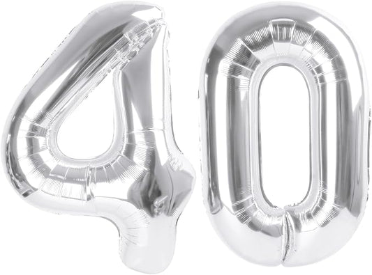 40 Inch Party Decoration, Glamorous 40th Birthday Party Decorations for Women Men, Silver Big Number Balloon for Wedding Anniversaries Decoration