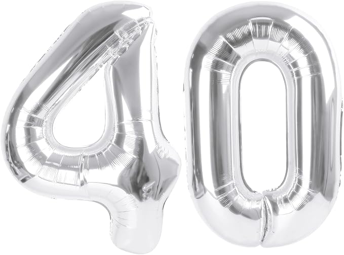 Numbers 40 Balloons, 40 Inch Silver 40th Birthday Decoration for Women & Men, Large Foil Party Decorations for Engagement Celebration Memorial Day's Supplies