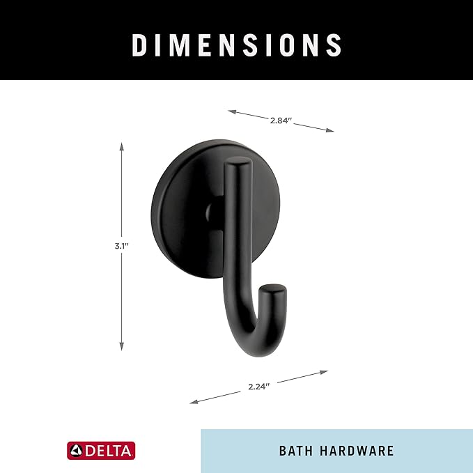 Delta Trinsic (1-Pack) Towel Hooks Matte Black Single Bathroom Hooks Wall Mounted for Robes & Towels Hand Towel Hook Holder Kitchen, Bathroom Accessories