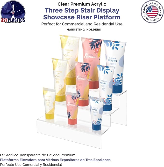 Marketing Holders 4 Pack Clear Acrylic Riser Retail Store Fixture for Small Products 9 Inch Wide by 7.75 Inch Deep Collectible Jewelry or Watch Boxes Showcase Platform