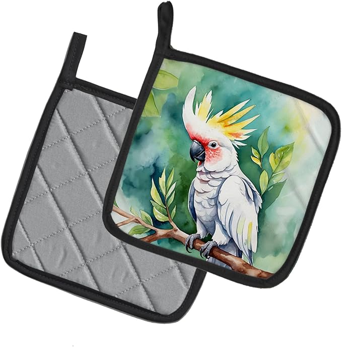 Caroline's Treasures Cockatoo Pair of Pot Holders Kitchen Heat Resistant Pot Holders Sets Oven Hot Pads for Cooking Baking BBQ, 7 1/2 x 7 1/2