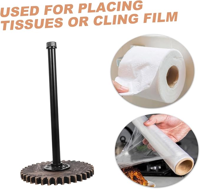 TEHAUX Rustic Industrial Paper Towel Holder Vintage Iron Pipe Design Freestanding Kitchen Roll Dispenser for Paper Towels and Wrap Easy Installation for Kitchen and Bathroom Decor