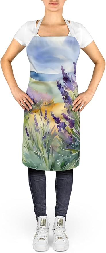 Caroline's Treasures Lavender in Watercolor Apron Cooking Kitchen Server Baking Crafts Gardening for Adult Women Men, Unisex, Large, Multicolor