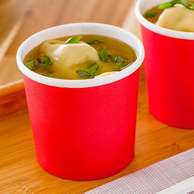 Restaurantware-Bio Tek 12 Ounce Disposable Soup Cups, 200 Microwavable Paper Soup Cups - Vented Lids Sold Separately, Hot And Cold Foods, Red Paper To Go Soup Containers, For Desserts Or Treats