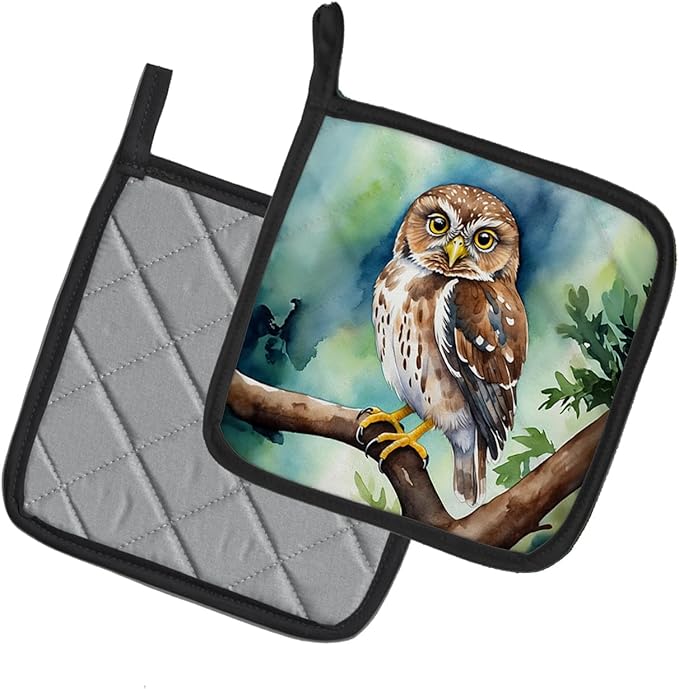 Caroline's Treasures Northern Pygmy Owl Pair of Pot Holders Kitchen Heat Resistant Pot Holders Sets Oven Hot Pads for Cooking Baking BBQ, 7 1/2 x 7 1/2