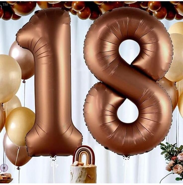 40 Inch Number 8 Balloon, Coffee Brown 8 18 28 80 Birthday Balloons for Men Boys, 8th Birthday Decorations Party Supplies, Wedding, Graduations
