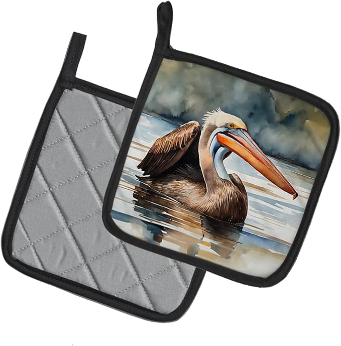 Caroline's Treasures Pelican Pair of Pot Holders Kitchen Heat Resistant Pot Holders Sets Oven Hot Pads for Cooking Baking BBQ, 7 1/2 x 7 1/2