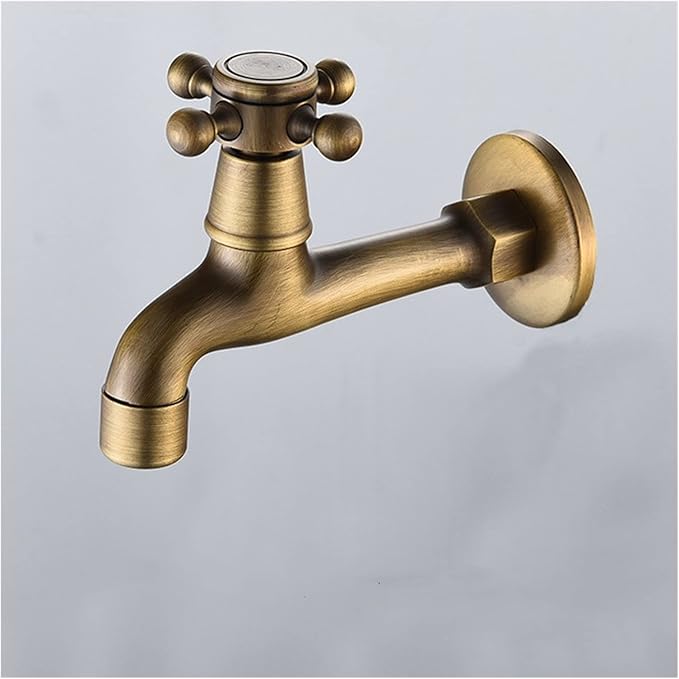 LESANGBAIHUODIAN Wall Mounted Faucet Brass Single Cold Sink Tap Vintage Water Tap Fit for Bathroom Washing Machine Sink Mop Pool Outdoor Garden (Color : Standard L)