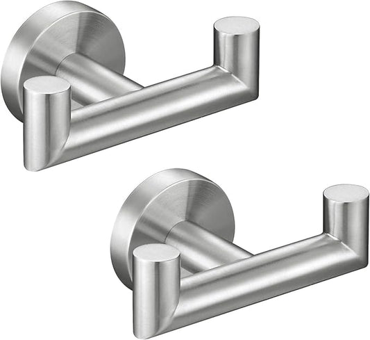 Angle Simple Towel Hook Brushed Nickel 2 PCS, SUS304 Stainless Steel Double Robe Hook, Bathroom Towel Holder, Wall Mount