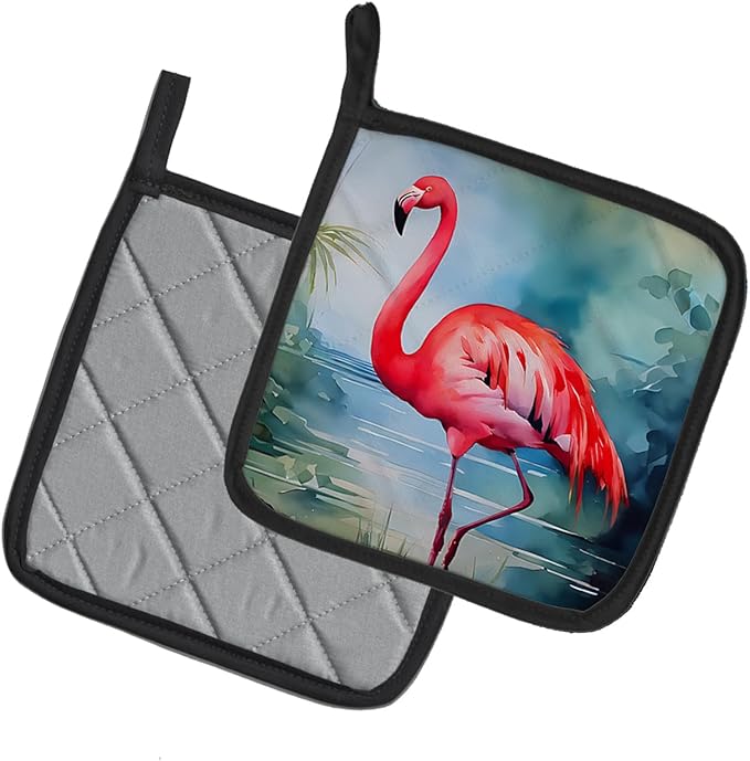 Caroline's Treasures Flamingo Pair of Pot Holders Kitchen Heat Resistant Pot Holders Sets Oven Hot Pads for Cooking Baking BBQ, 7 1/2 x 7 1/2