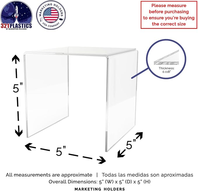 Marketing Holders Clear Acrylic Riser Square 5" Merchandise Display for Countertops in Retail Stores