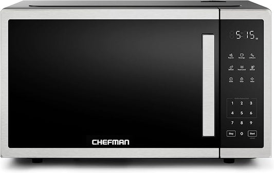 Chefman Countertop Microwave Oven 1.1 Cu. Ft., 1000 Watts with 10 Power Levels, 3 Cooking Presets with One-Touch Express Cook, 2 Defrost Settings, Child Safety Lock, & Mute Button – Stainless Steel