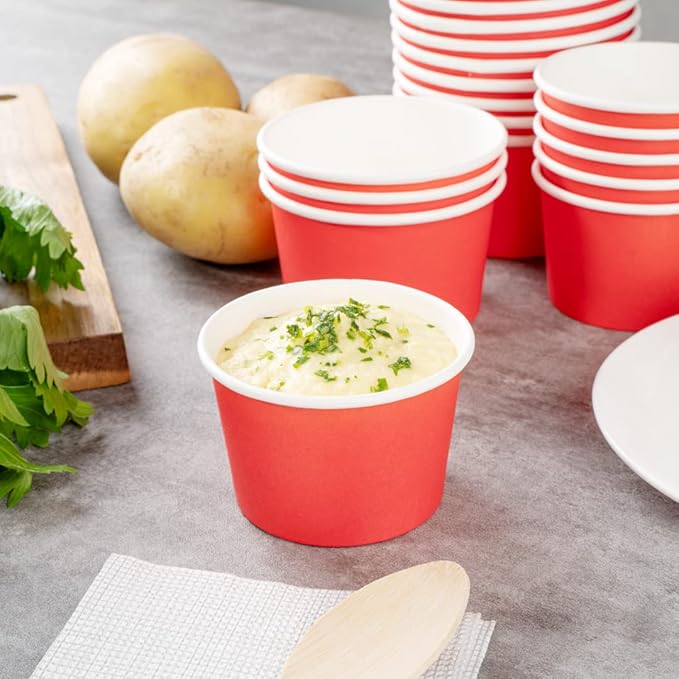 Coppetta 4 Ounce Dessert Cups, 200 Disposable Ice Cream Cups - Lids Sold Separately, Heavy-Duty, Red Paper Frozen Yogurt Bowls, For Hot And Cold Foods, Perfect For Gelato Or Mousse - Restaurantware