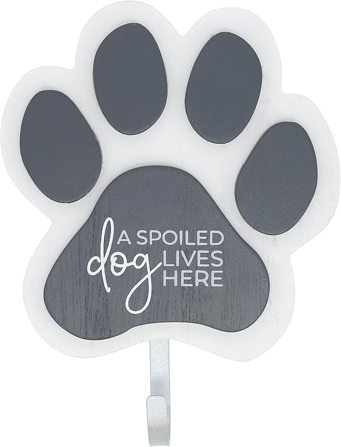 Pavilion Gift Company - Spoiled Dog - 5.25" x .75" x 6.5" Pawprint Small Medium Large Dog Collar Harness Leash Single Hook Wall Mounted Holder Plaque Sign Wall Decor Puppy Dog Lover Rescue Pet Mom Dad