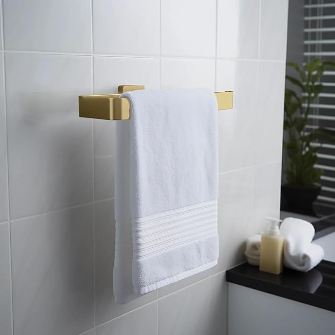 KIBI Blaze 10-Inch Bathroom Towel Bar – Solid Brass, Wall Mounted Hand Towel Holder, Sleek Modern Design, Rust-Resistant, Perfect for Bathroom, Vanity & Kitchen Sink Area (Brushed Brass) (KBA16)