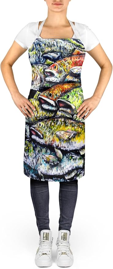 Caroline's Treasures Wanna Be Fishin Apron Cooking Kitchen Server Baking Crafts Gardening for Adult Women Men, Unisex, Large, Multicolor
