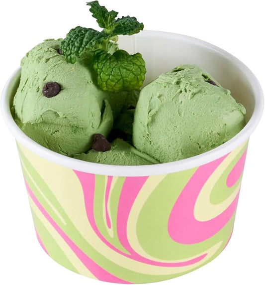 Restaurantware Ice Cream Cups 50 Pack of 8 oz Leak-Resistant Disposable Dessert Bowl Frozen Yogurt Cup Round Paper Container For Cold And Hot Desserts