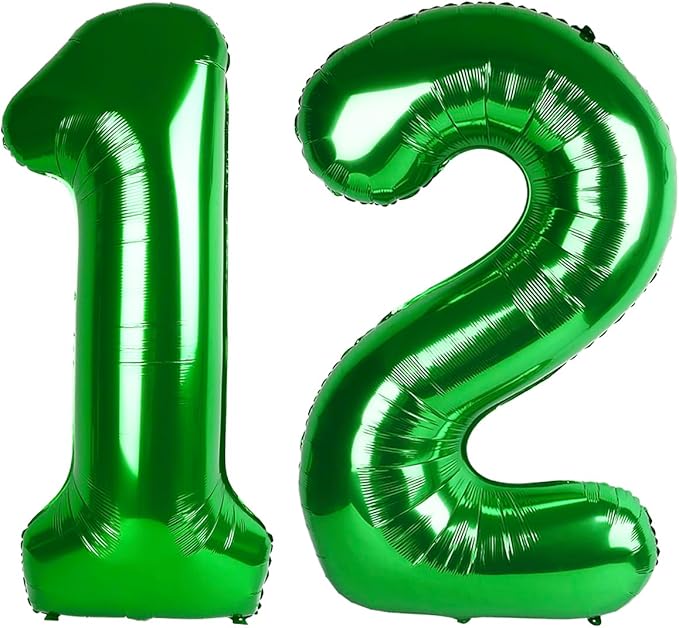 Dark Green Birthday Balloons Numbers, 12 Balloon Number for Girl Boy Baby Shower, Balloon Number 40 Inch for 12 21 Graduation Party Wedding Anniversaries Celebration