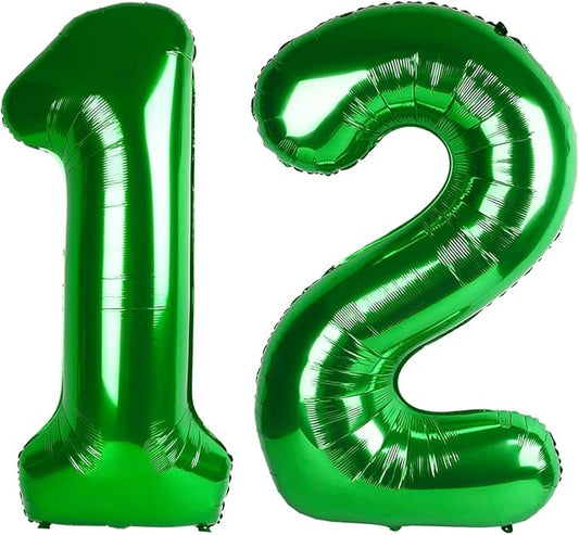 Dark Green Birthday Balloons Numbers, 12 Balloon Number for Girl Boy Baby Shower, Balloon Number 40 Inch for 12 21 Graduation Party Wedding Anniversaries Celebration