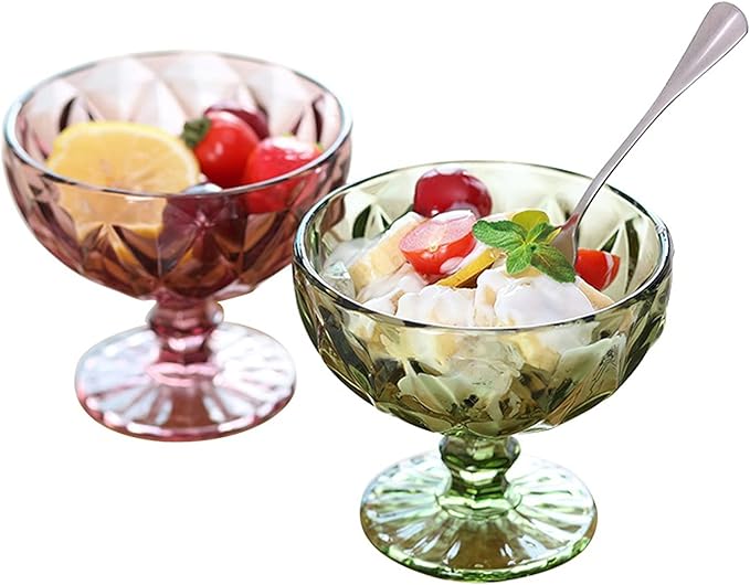 Bowls for Kitchen Glass Bowl Salad Bowl Glass for Dessert Mill Shake Goblet Glass Embossed Ice Cream Cup European Creative Salad Plates 300ml for Snack, Dessert (Color : 1) (J)