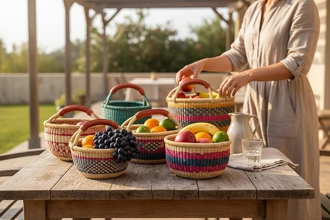 Children's Mini Bolga 7"- 9" Across African Bolga Ghana Basket Fair Trade toys Easter Eggs basket (COLORS VARY) 1 EA