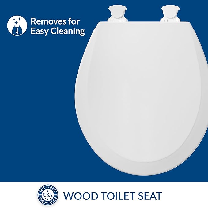 BEMIS 500EC 390 Toilet Seat with Easy Clean & Change Hinges,Round,Cotton White,(Pack of 2)