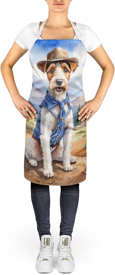 Caroline's Treasures Fox Terrier Cowboy Welcome Apron Cooking Kitchen Server Baking Crafts Gardening for Adult Women Men, Unisex, Large, Multicolor