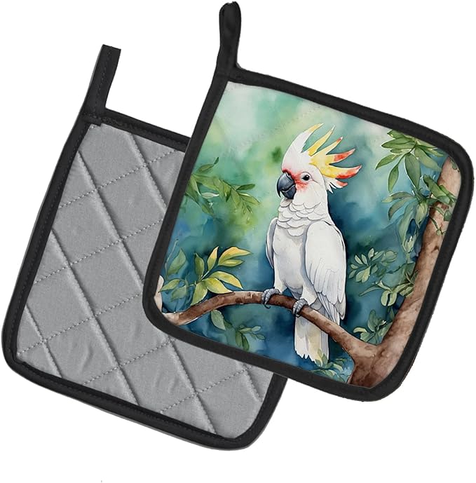 Caroline's Treasures Cockatoo Pair of Pot Holders Kitchen Heat Resistant Pot Holders Sets Oven Hot Pads for Cooking Baking BBQ, 7 1/2 x 7 1/2